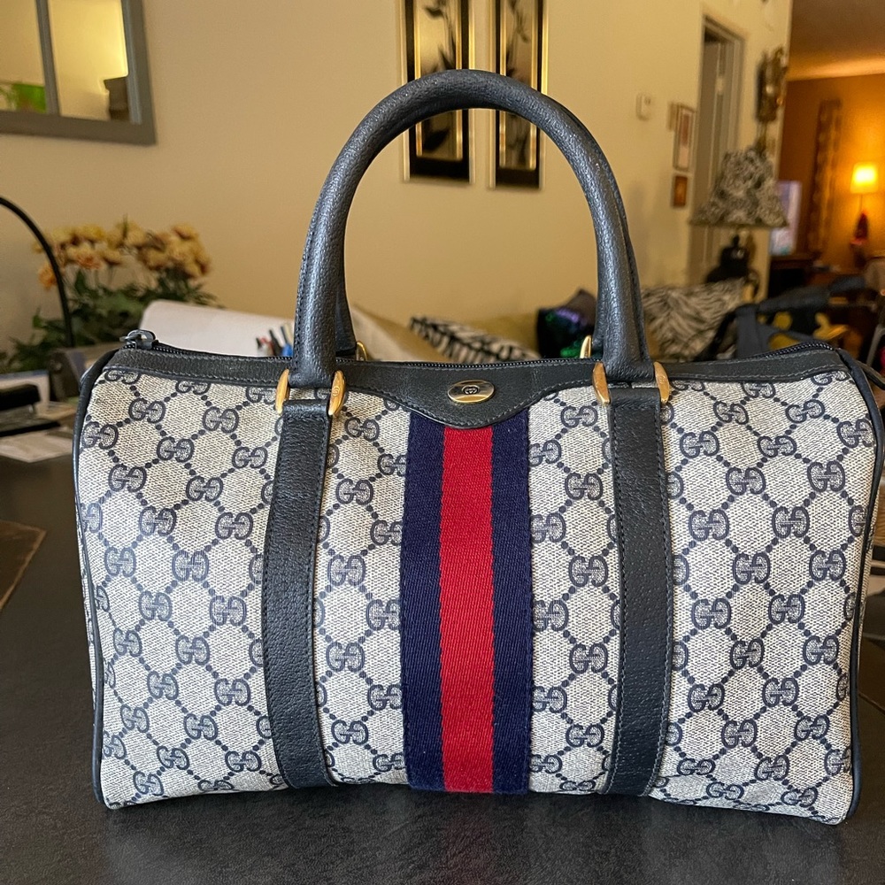 Vintage GUCCI Supreme Web GG Monogram Boston Top Handle Tote Bag Italy